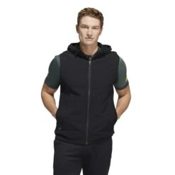 Adidas Hooded Full Zip Golf Vest HF6566 -Clarkes Golf Store HF6566 3 APPAREL OnModel StandardView white