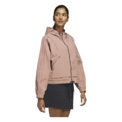 Adidas Ladies Beyond Full-Zip Golf Hoodie JE7362 -Clarkes Golf Store JE7362 5 APPAREL On Model Walking View white Photoroom