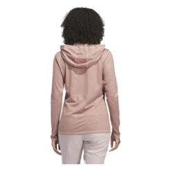 Adidas Ladies Ultimate365 Emboss Golf Hoodie JE9900 -Clarkes Golf Store JE9900 4 APPAREL OnModel BackView white Photoroom