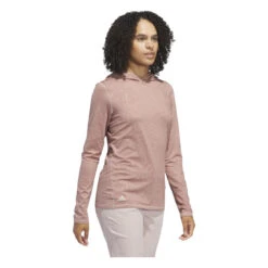 Adidas Ladies Ultimate365 Emboss Golf Hoodie JE9900 -Clarkes Golf Store JE9900 5 APPAREL OnModel WalkingView white Photoroom
